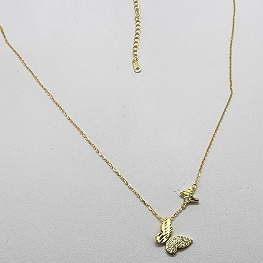 Brand New Sterling Silver 925 Double Butterfly Necklace